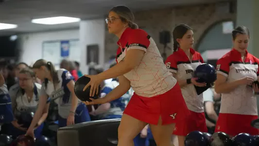 Liv Baskin begins her delivery for the Youngstown State bowling team at the 2025 Chelsea Gilliam Penguin Classic.