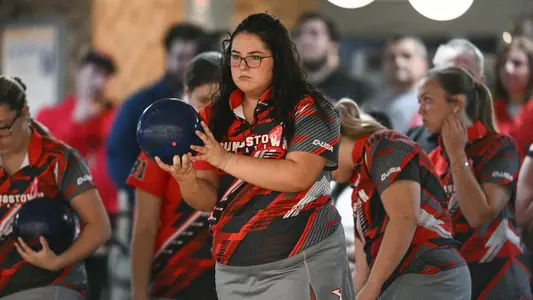 Kaitlyn Greenaway is on the approach for the Youngstown State bowling team at the 2025 Chelsea Gilliam Penguin Classic on Oct. 17, 2025. Photo by Robert Hayes.