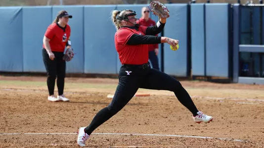 Kennedy Kimball fires a pitch against Penn at the Bank of the James Invitational