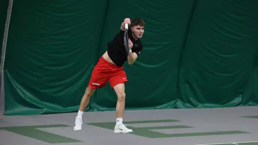 Dominik Vonbank serves against Cleveland State