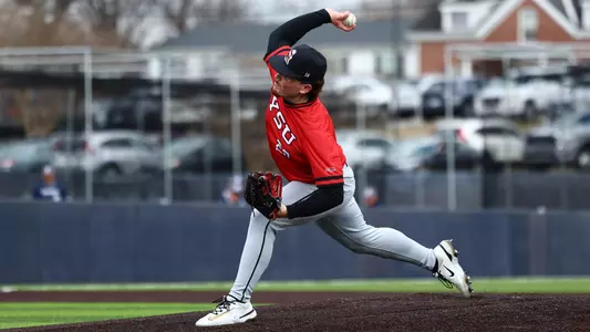 Kale Wemer delivers a pitch for YSU during a baseball game at Longwood on March 1, 2026 (Photo by Bryson Chavez)
