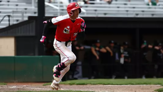 Nathan Beckley runs to first base during a YSU baseball game vs. Wright State at Bob Cene Park on April 12, 2026 (Photo by Bryson Chavez)