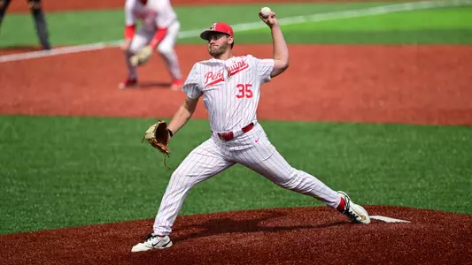 Braden Gebhardt delivers a pitch for YSU during a baseball game vs. Milwaukee on May 8, 2026 (Photo by Dave Dermer)