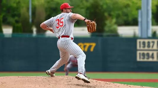 Braden Gebhardt delivers a pitch for YSU during a baseball game at Wright State on May 14, 2026 (Photo by Bryson Chavez)