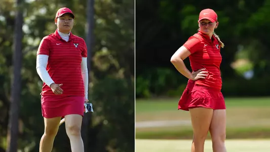 YSU women's golfers Neeranuch Prajunpanich and Maddi Shoults were each selected to the 2026 College Sports Communicators Academic All-District® Women’s At-Large Team (Photos by Drae Smith)