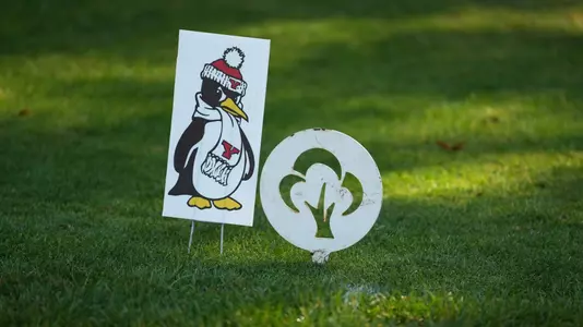 Tee markers for YSU and Mill Creek Golf Course at the Roseann Schwartz Invitational on Sept. 21, 2025