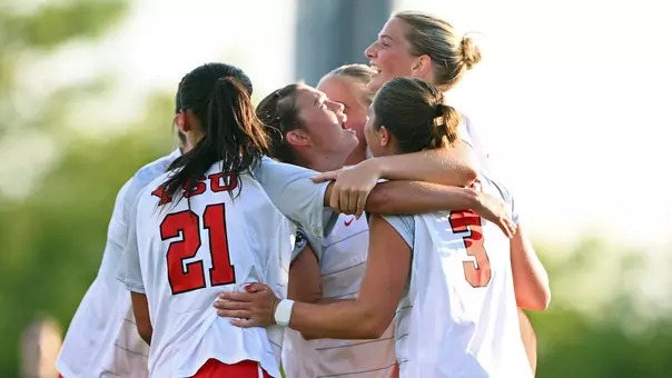Autumn Fairfax and teammates celebrate her game-tying goal against Kent State