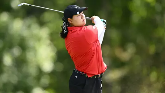 Neeranuch Prajunpanich hits a tee shot for YSU during the YSU Kickoff on Sept. 1, 2025