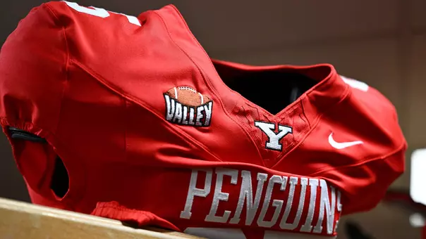 YSU Football Jersey in shoulder pads