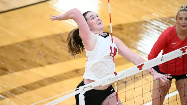 Wrigley Takats swings at the net in Youngstown State's match against Mercyhurst on Aug. 28, 2026.