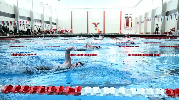 Photo of a Youngstown State swimmer in a freestyle event at the 2025 YSU Invitational