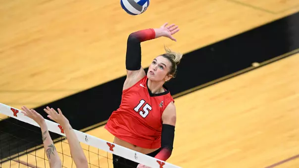Ava Stratton elevates for an attack against Canisius
