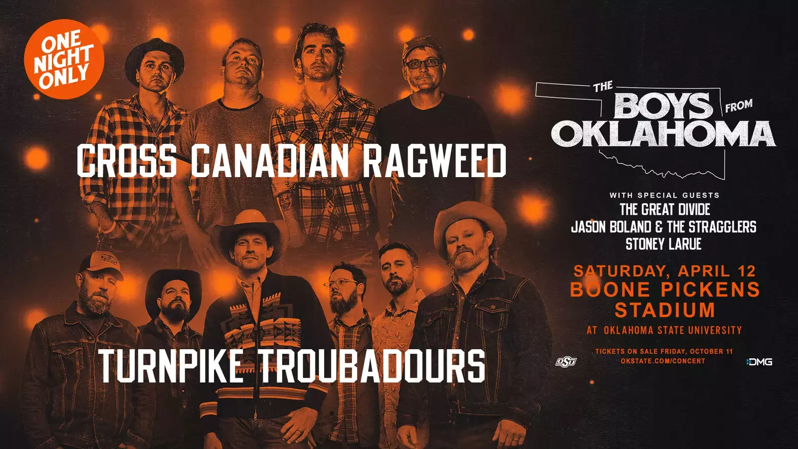 Cross Canadian Ragweed reunites for the April headlining show with the Turnpike Troubadours at Boone Pickens Stadium