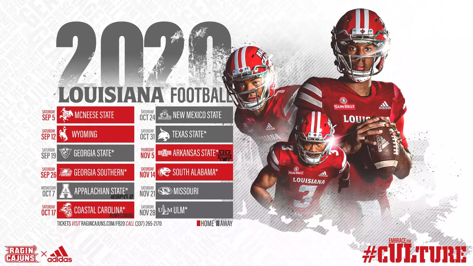 louisiana-football-announces-2020-schedule-louisiana-ragin-cajuns