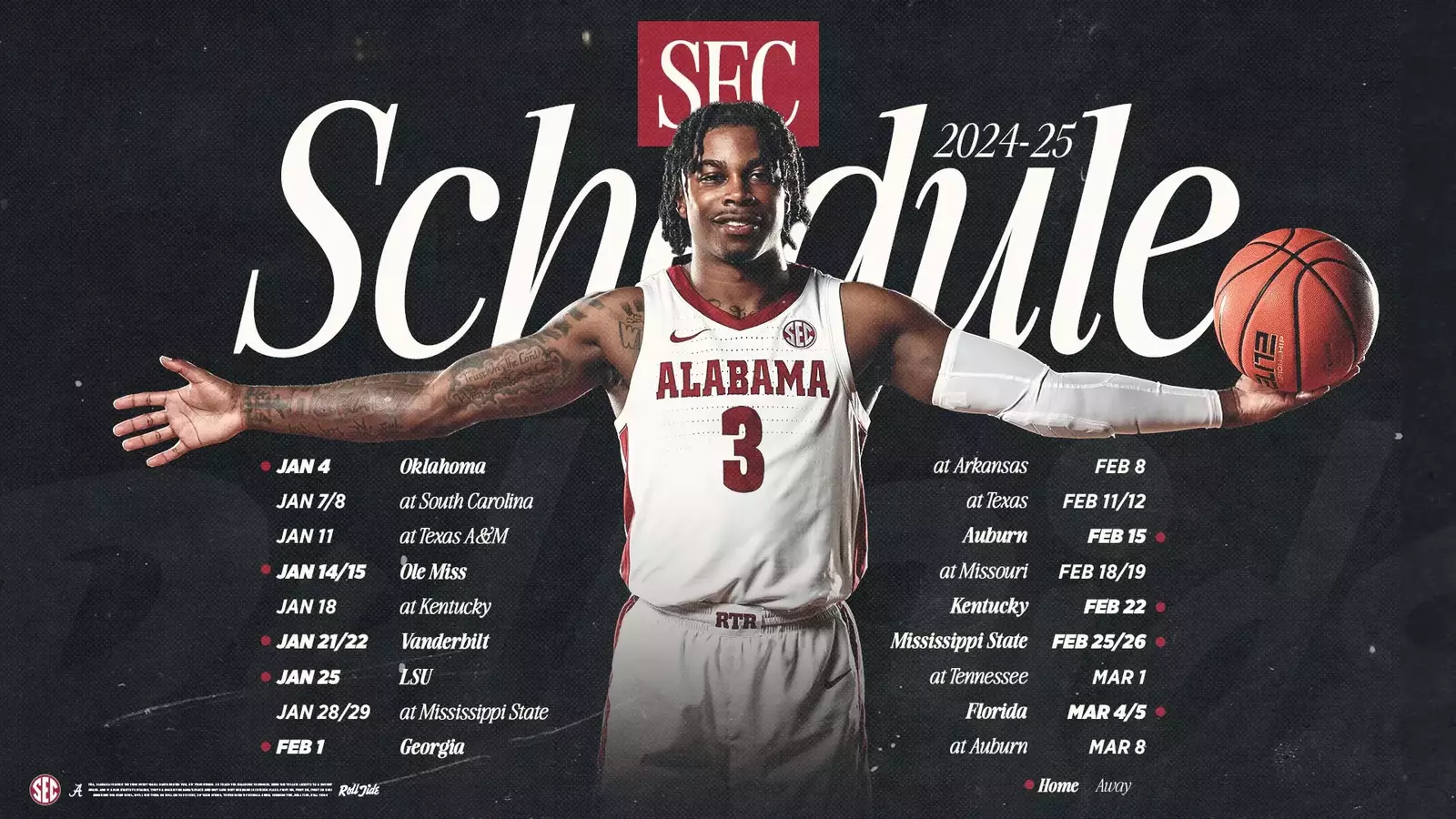 Men’s Basketball Completes 202425 Schedule with SEC Games Alabama