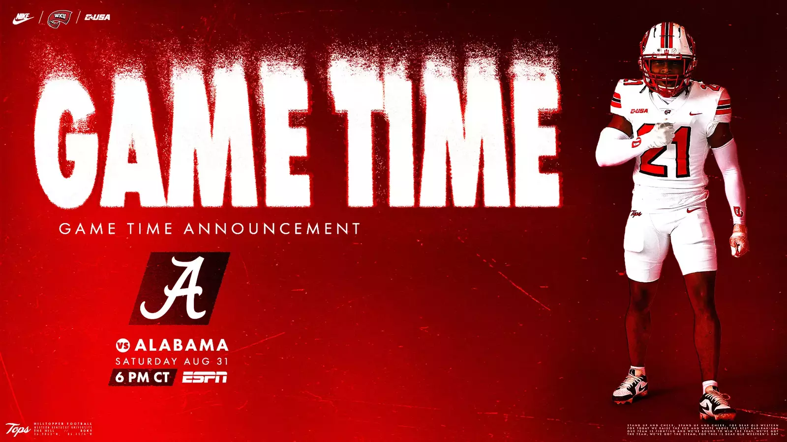 Game Time, TV Network Announced For 2024 Opener At Alabama - Western  Kentucky University Athletics