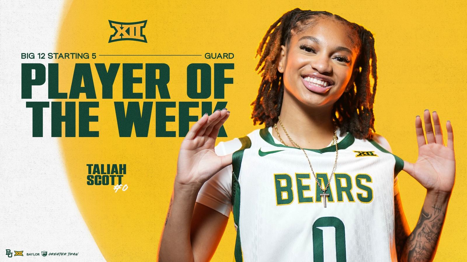 Taliah Rigs WBB’s Taliah Scott Named Big 12 Player of the Week - Baylor