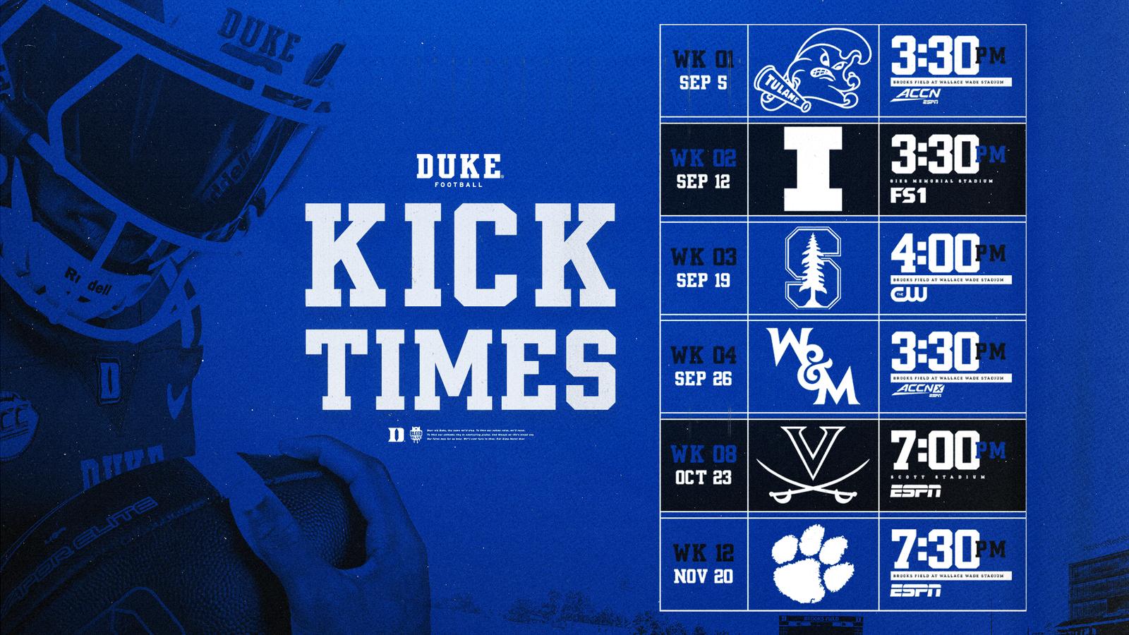 Goduke Six Kick Times Scheduled for 2026 Slate - Duke University